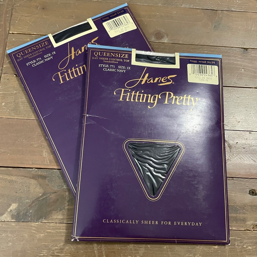 Hanes Fitting Pretty Queensize 1X Navy Day Sheer Control Top Pantyhose Style 771